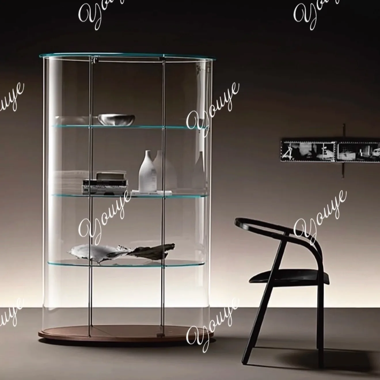 Italian glass cabinet living room hot bend display transparent side wine cabinet storage display cabinet