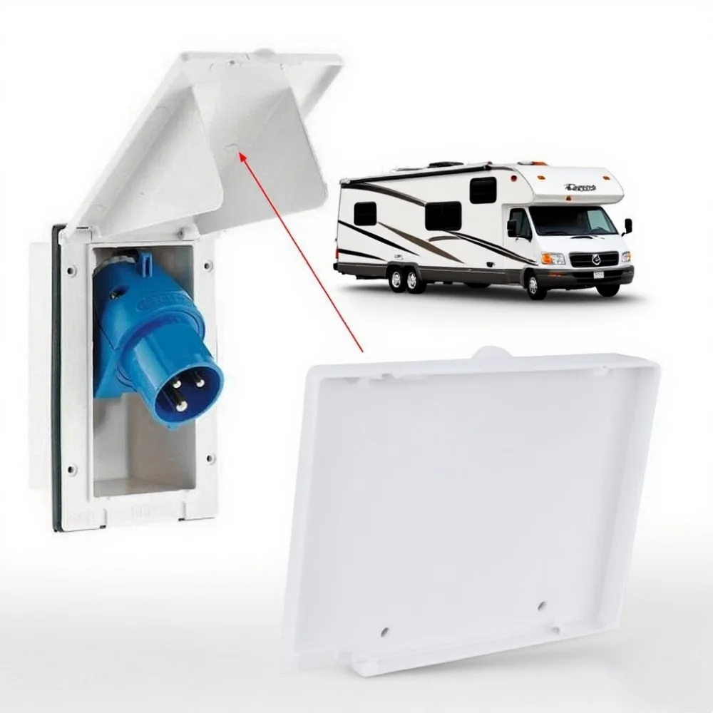 

Mains Hook Up Inlet Socket Box Lid Flap & Pins Caravan For VW Motorhome Multifunctional White Power Socket Replacement Cover