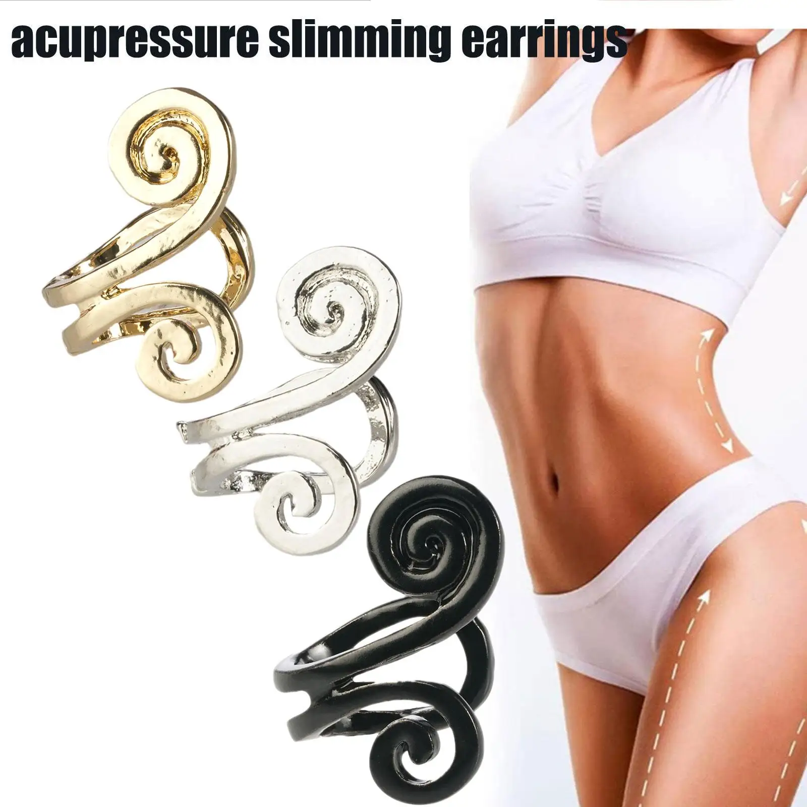 2Pcs/set Slimming Earrings Ear Cuff Clip Non Piercing Acupressure Earwear For Women Men Weight Loss Slimming Body Care Tools