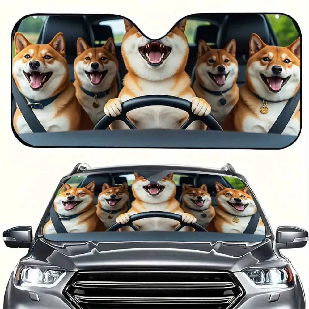 Shiba Inu Driving Car Sun Visor Suction Cup Mount For Road Trip Outdoor Parking