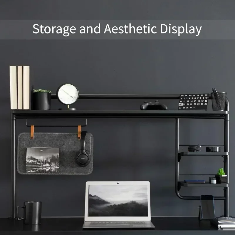 for Sit Stand Workstation, Raised Accessory Storage Shelves and Magnetic Memo Tool Clamp-on 50 inch Desktop Shelving System