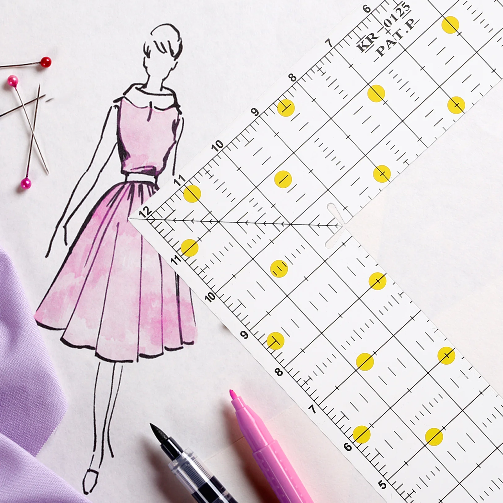 

1Pcs Plastic Sewing Ruler Quilting Ruler for Fabric Measuring Cutting Patchwork Craft Square Shape Clear Measurement Easy to Use