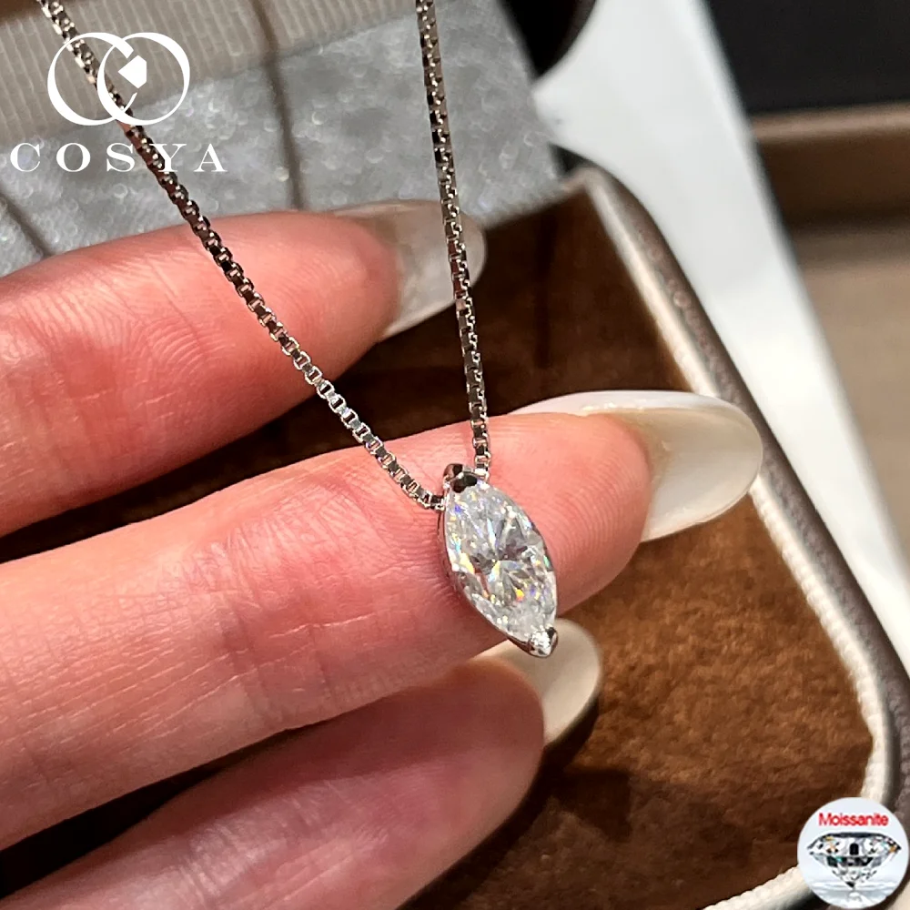 

COSYA 1CT 5*10MM Marquise Cut Moissanite Pendant Necklace S925 Silver GRA Lab Diamond NeckChain For Women Party Fine Jewelry