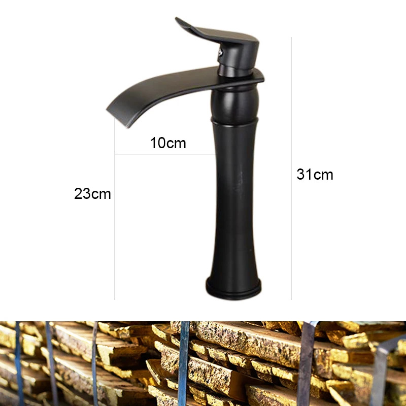 Free shipping Rose Gold Black Bathroom Tall Faucet Deck Mounted Soild Brass Vessel Sink Waterfall Tap Single Holder Mixer RTB11