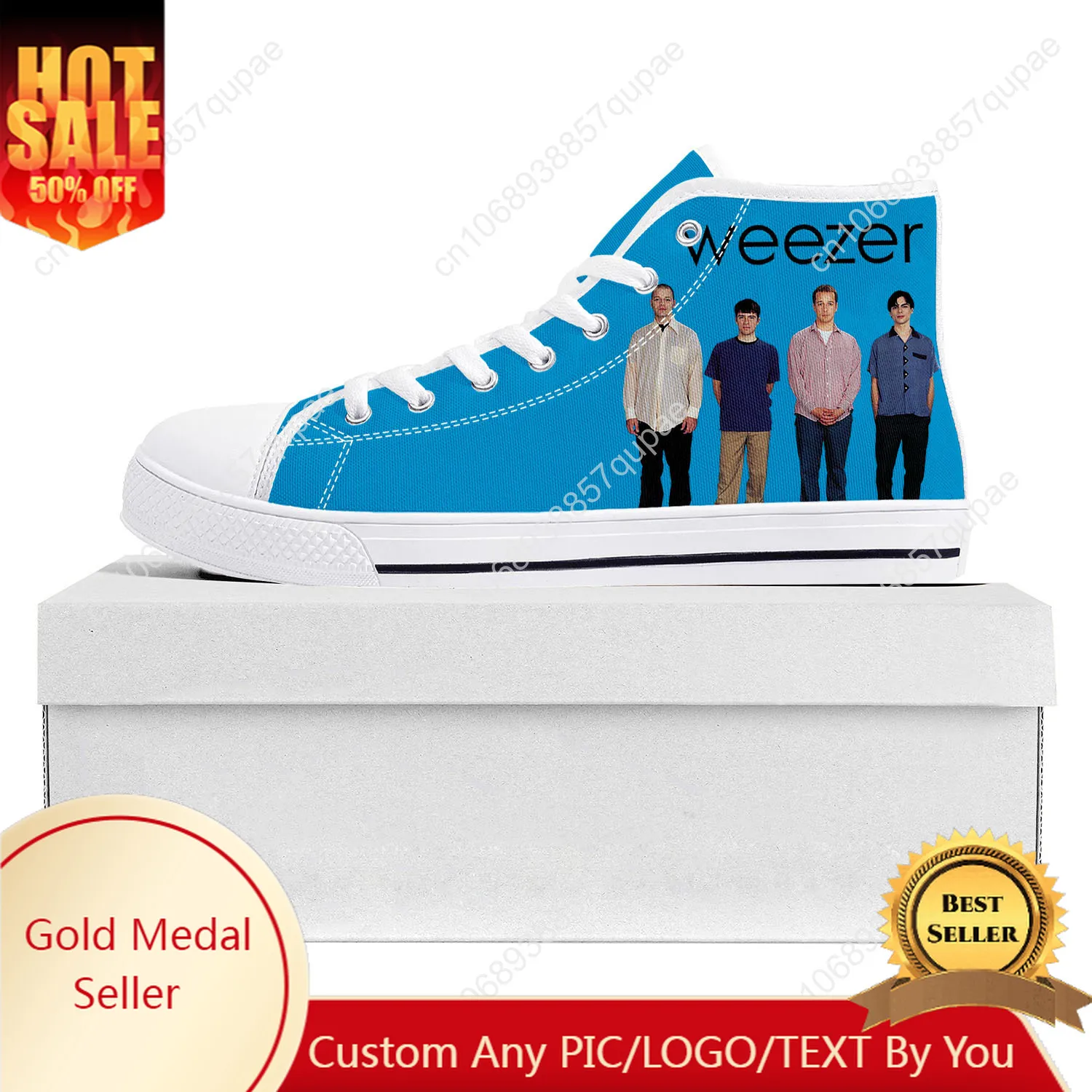 

Weezer Pop Rock Band High Top High Quality Sneakers Mens Womens Teenager Canvas Sneaker Casual Couple Shoes Custom Shoe White