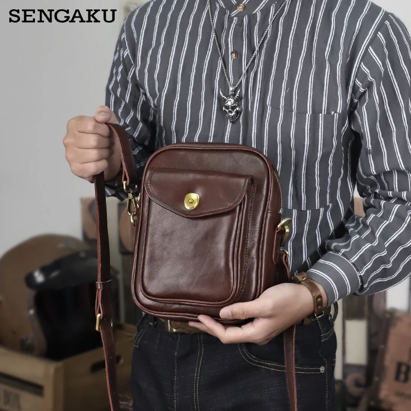 

Handmade Vintage Genuine Leather Shoulder Bag For Men Retro Cowhide Leather Messenger Bag Business Office Cross body Satchels