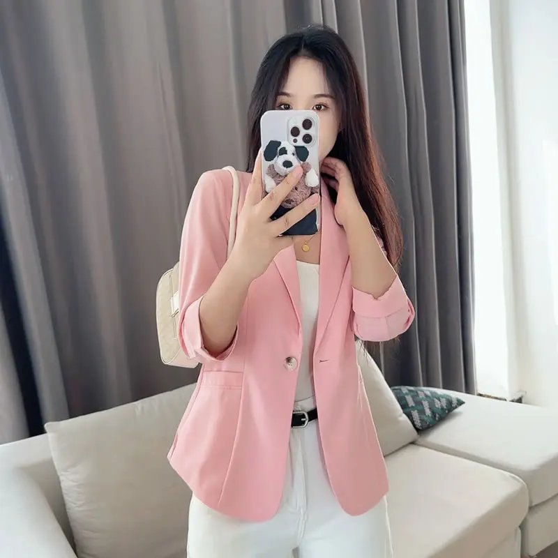 New White Suit Jacket in Spring and Summer Feminine Casual Thin Slim Sleeve Slim Short Top