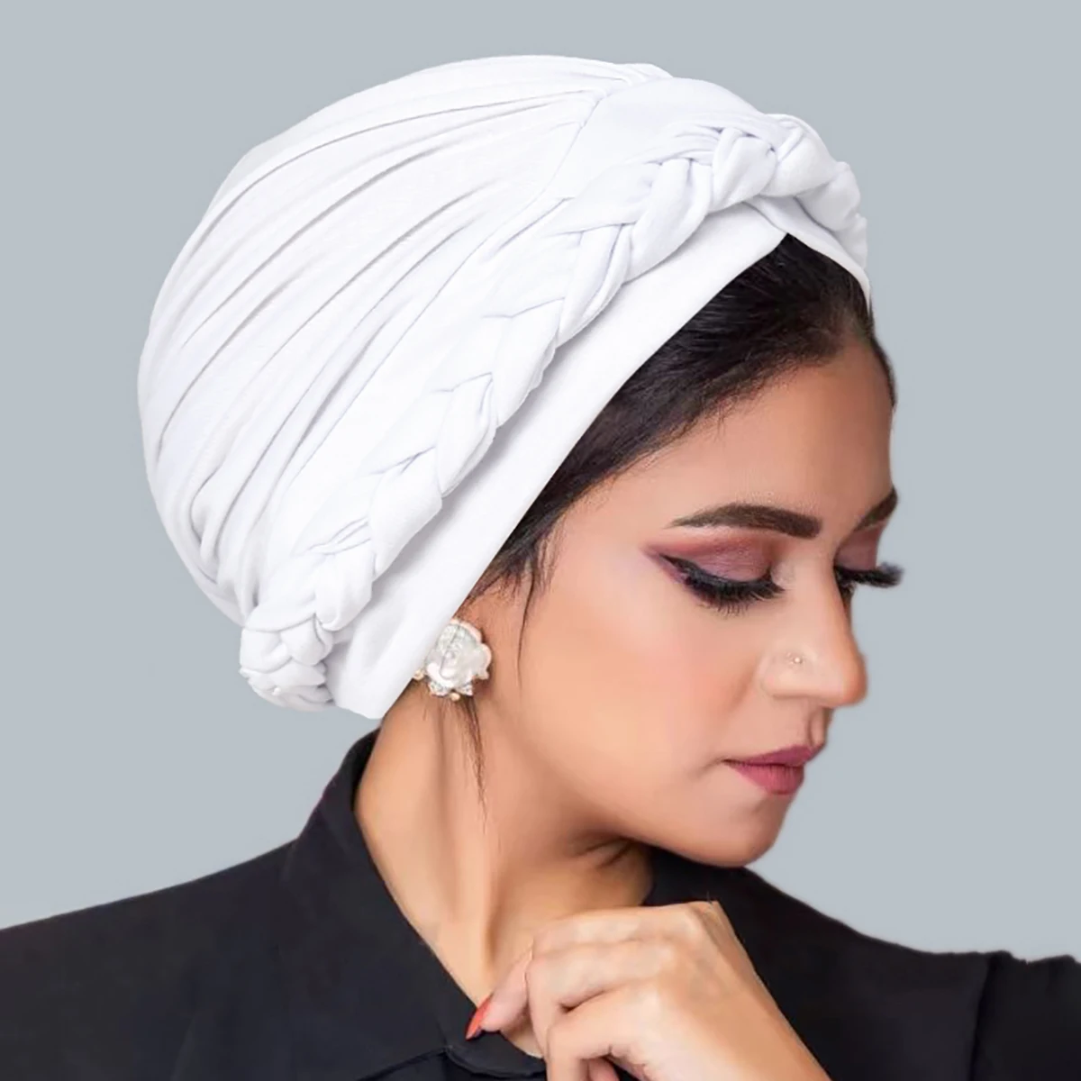 Solid Color Braid Muslim Hijab Caps Crossed Forehead Women Wrap Head Soft Elastic  Fashion Indian Turban Bonnet