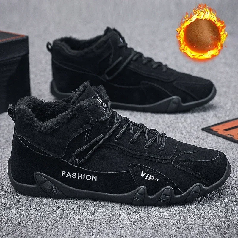 Men's Winter Flat Shoes New Fashion Plush Warm Sports Casual Work Shoes Trend Comfortable Lightweight Soft Sole Flat Shoes Boots