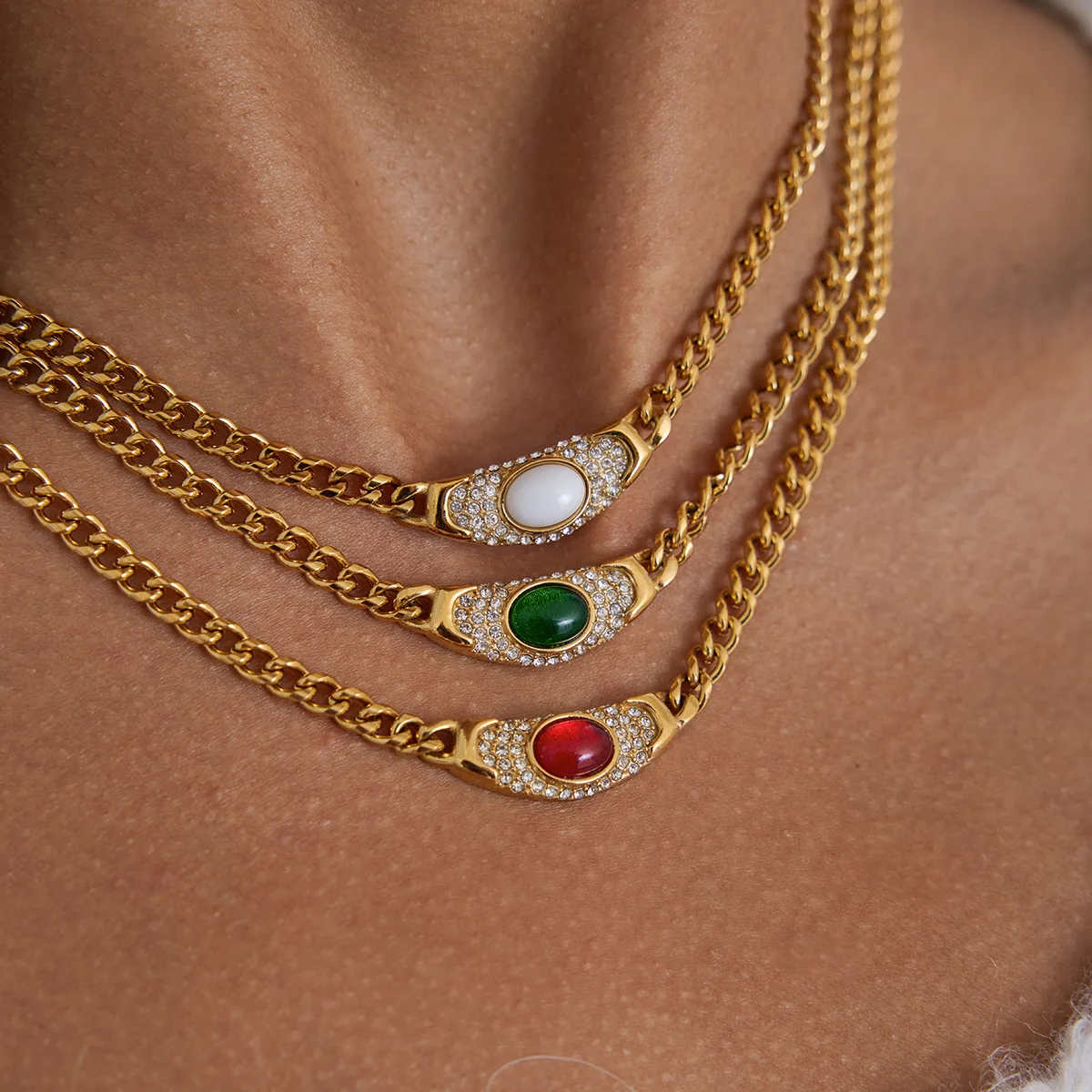 YHTOT Vintage Trendy 18K Gold Farbe Überzogene Inlay Strass Mond Anhänger Halskette Wasserdicht Edelstahl Frauen Schmuck Geschenk – Detail 7