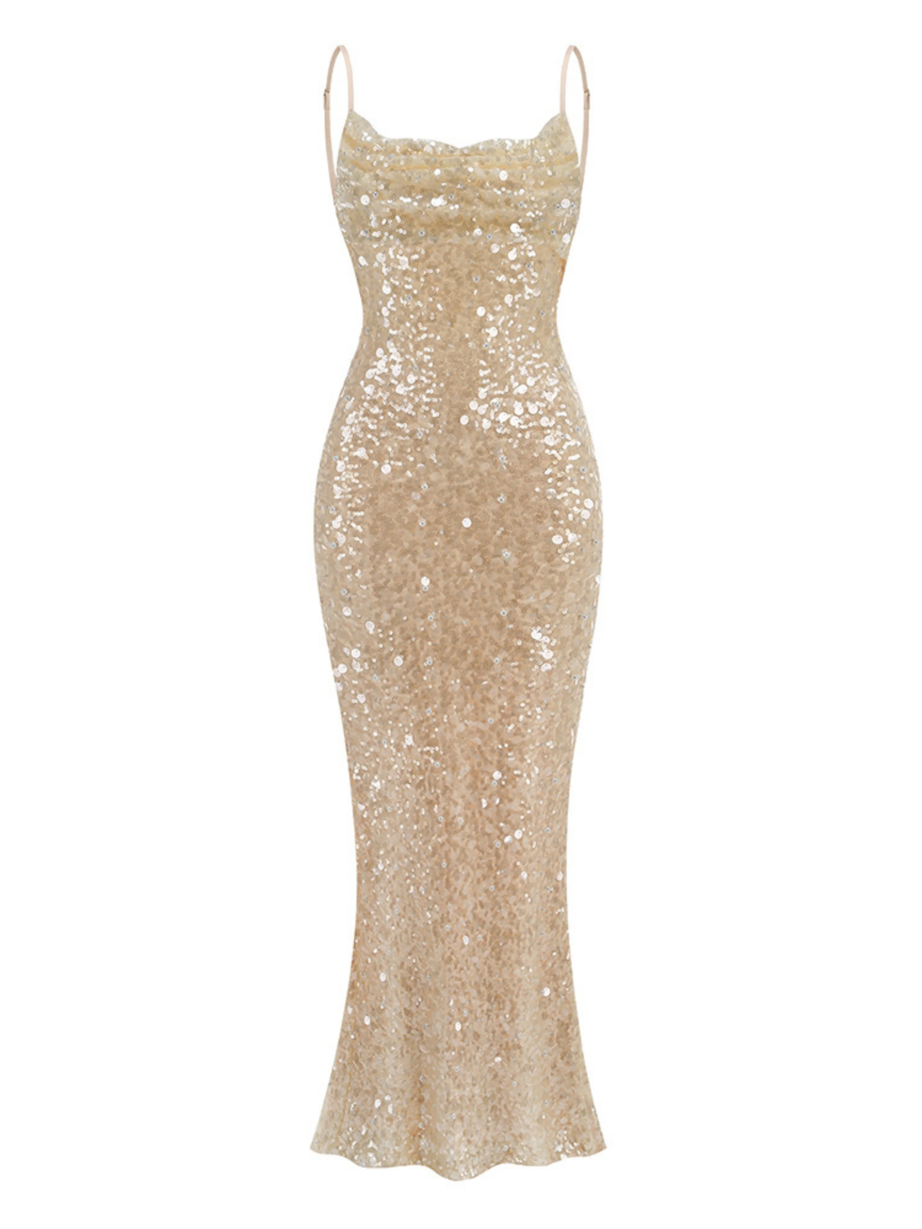 ชุดเดรสยาวทรงเมอร์เมดสีเบจประดับเลื่อม สายเดี่ยว เปิดหลัง หรูหรา สำหรับงานเลี้ยงกลางคืน งานพรอม งานกาล่า งานแต่งงาน หรืองานเลี้ยงสังสรรค์