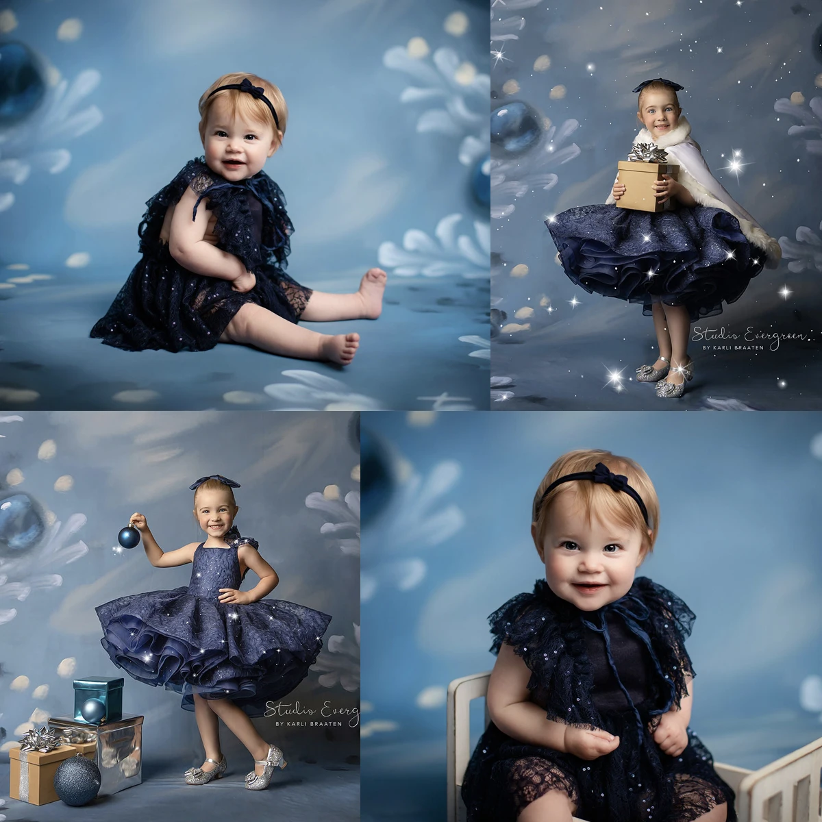 

Blue Christmas Ball Backdrops Kids Baby Photography Child Adult Photocall Portrait Props Handdrawn Art Floral Background