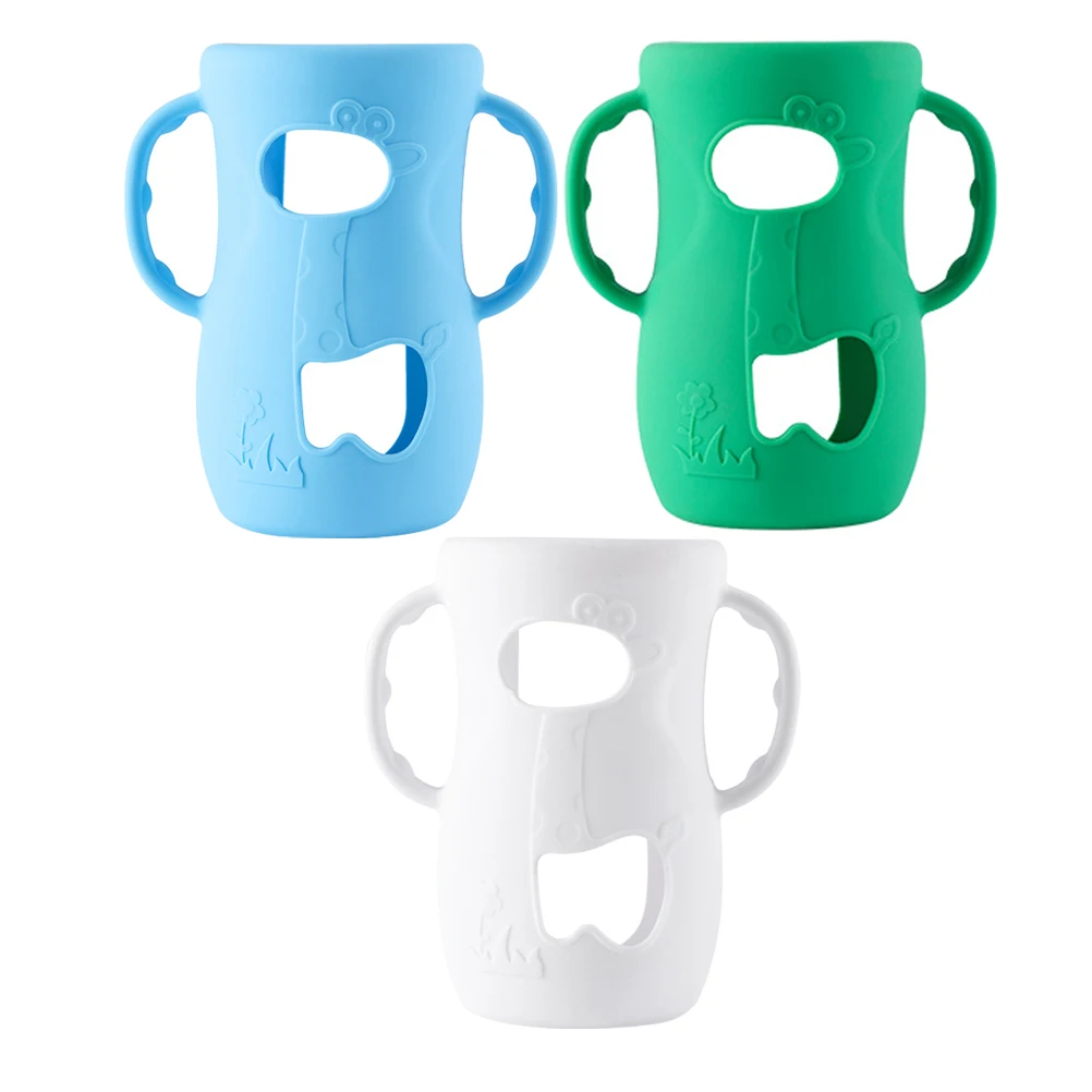 

3pcs Glass Bottle Cover Silicone Handles Protector Nursery Sleeves Hot Bottle Feeding Easy Clean Durable