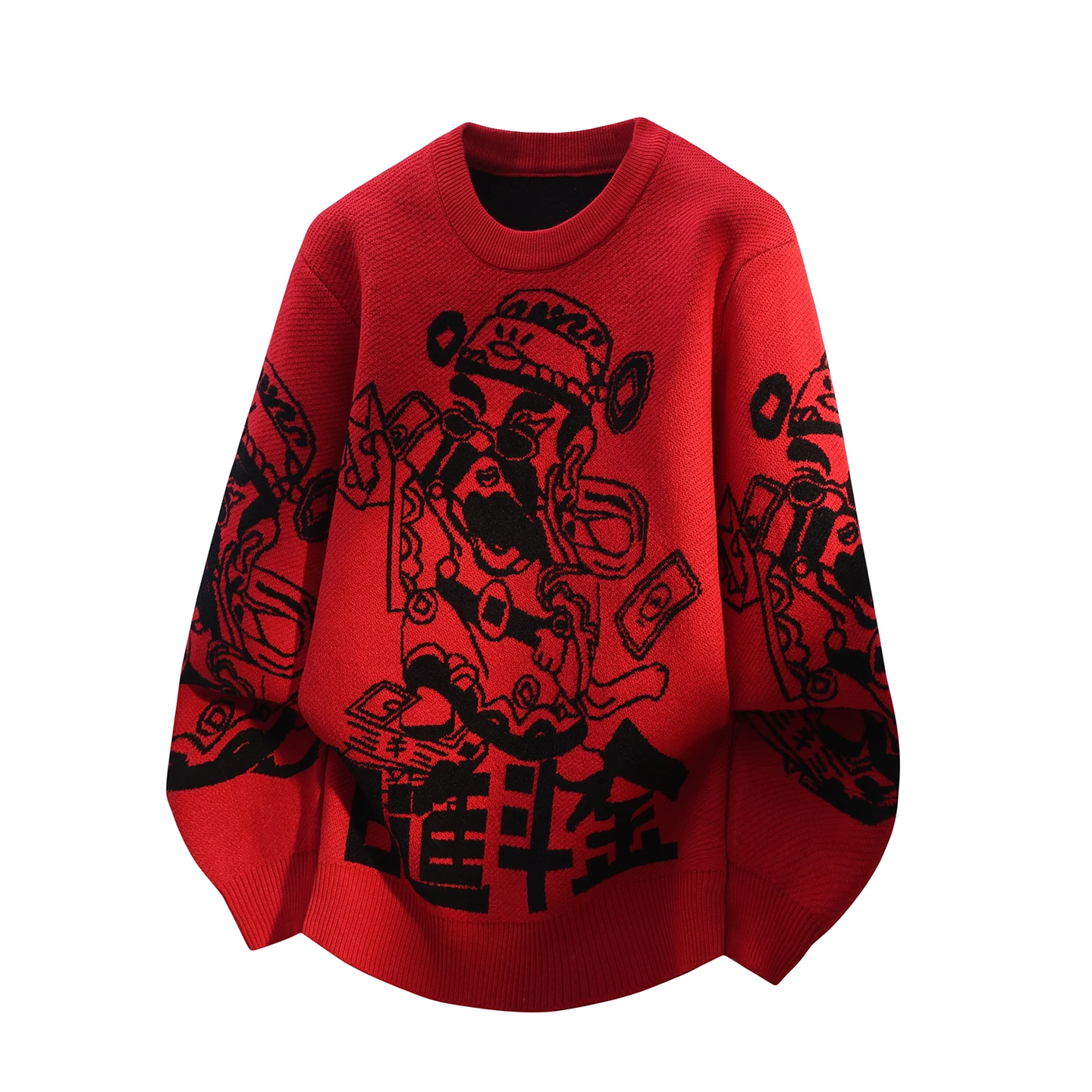 

Мужской вязаный свитер с мультяшной вышивкой, новогодний, свободный, теплый, зимний, с длинным рукавом, круглым вырезом, пуловер, трикотаж