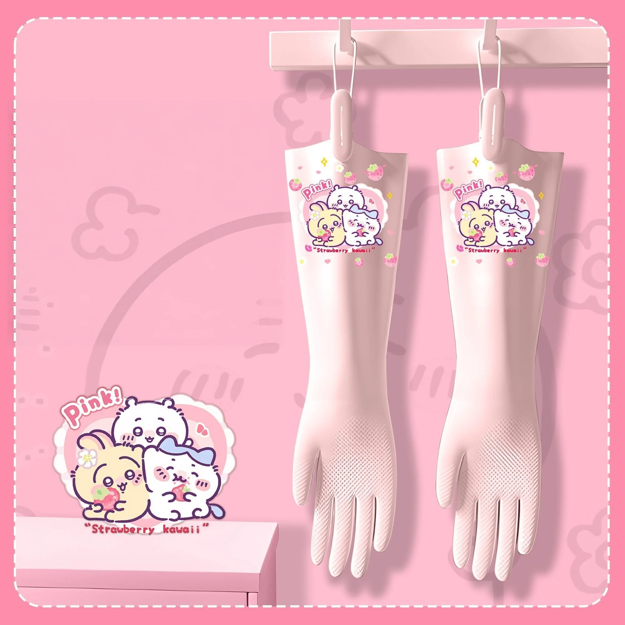 Chiikawa,Hachiware Cute Cartoon Nitrile Gloves Thick Durable Waterproof Rubber Gloves for Housework Cleaning Dishwashing Cooking