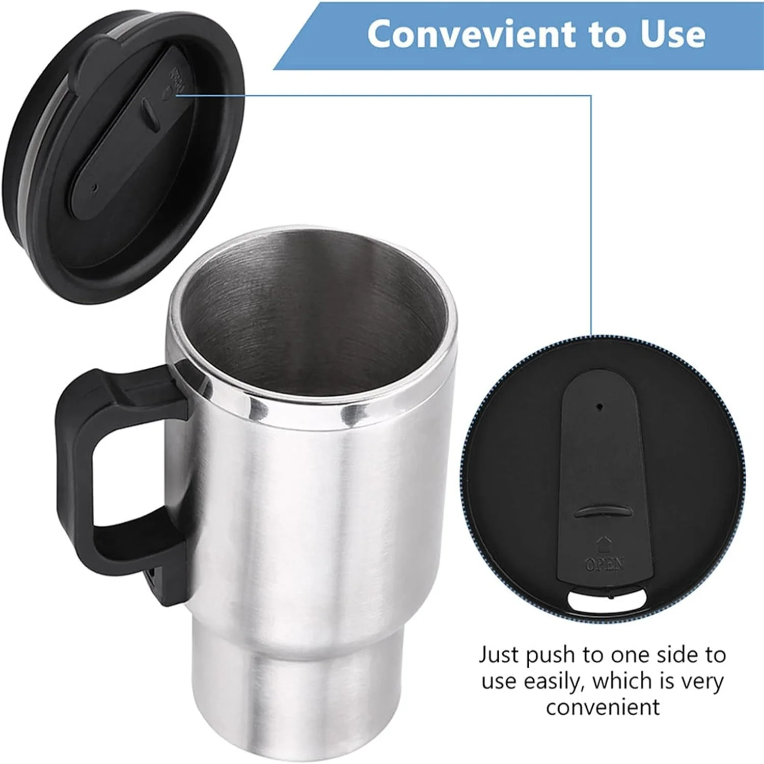 Car  Mug, 12V 450ml  In-car Stainless Steel Travel Heating Cup Coffee Tea Car Cup Mug for Heating Water, Coffee, Milk and Tea wi