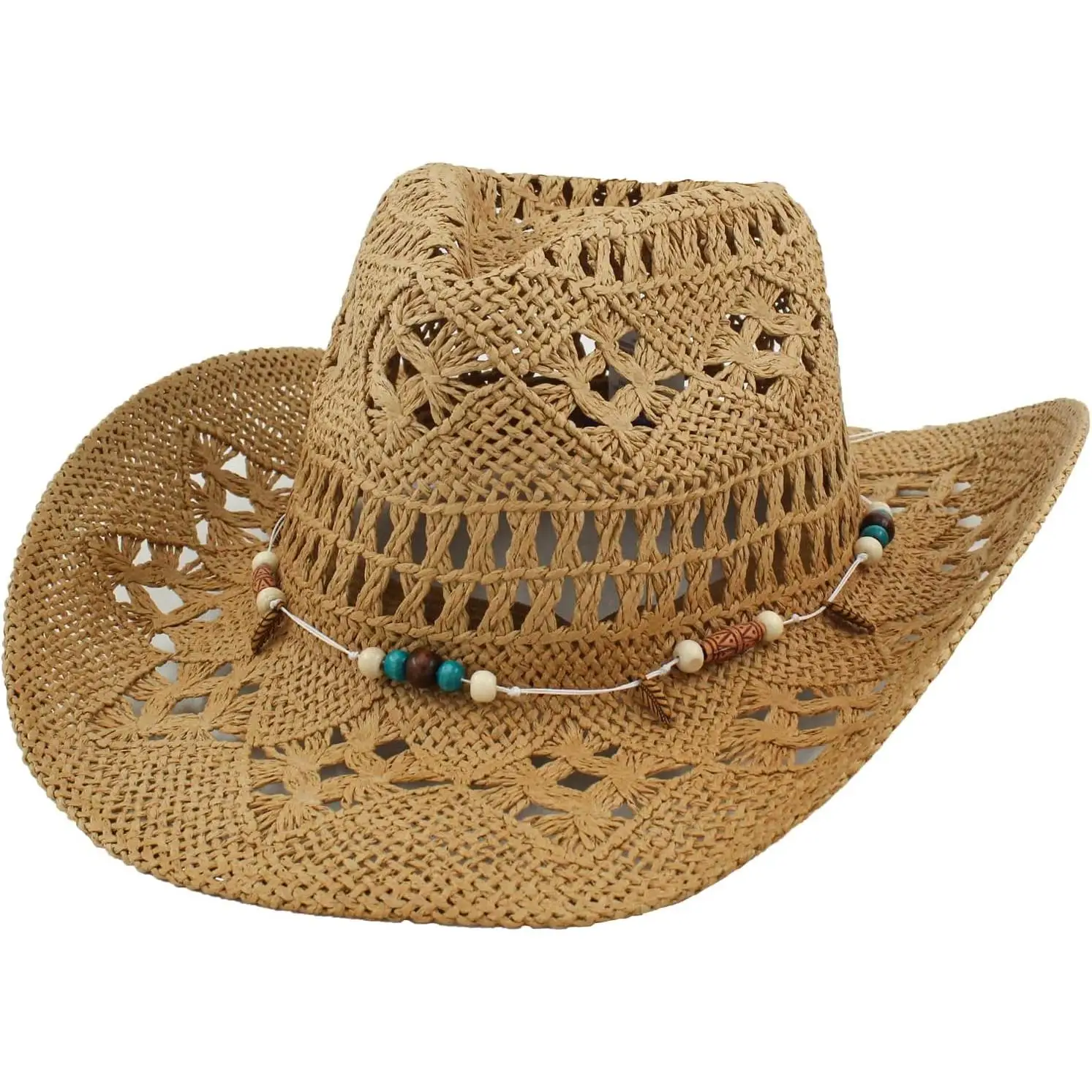 Sombrero Vaquero Cowboy Paja Beige Kebedo Moda, Diseño Western Vibrante, Talla Única Ajustable, Estilo Bohemio – Unisex