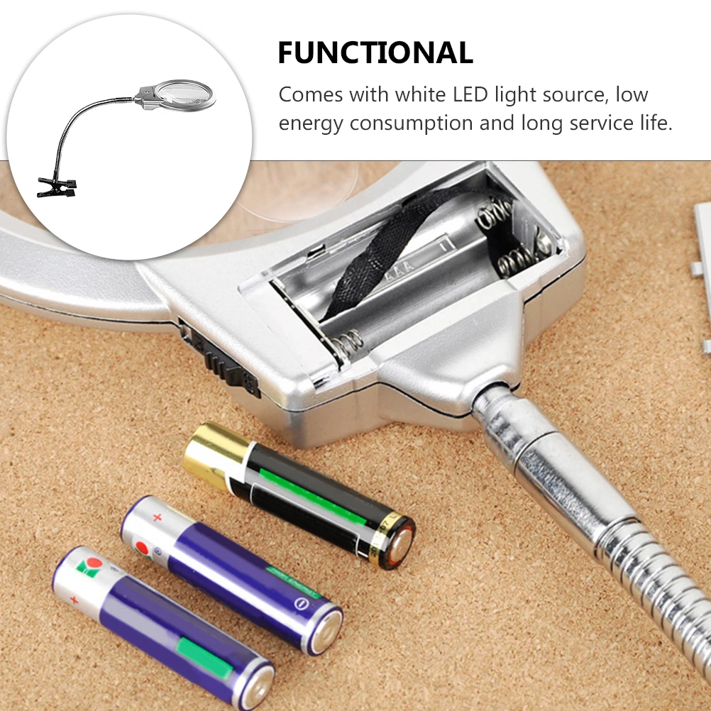 

1pc Led Reading Magnifier Clear Acrylic Lens Flexible Metal Hose Clamp Magnifying Glass Foldable Clip-On Light Magnifier For