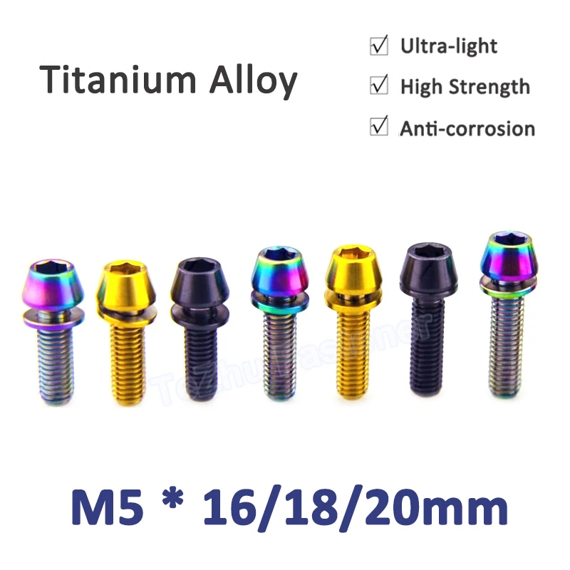 1-6pcs Titanium Alloy Screw M5*16/18/20mm Bicycle Handlebar Screws Bike Handle Bar Stem Riser Screw In Bolts Tapered Head