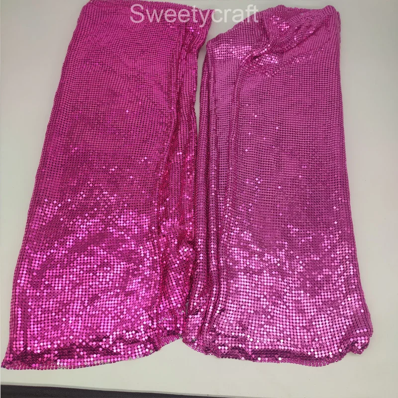 Sparkly 45*150CM Fushia Metal Mesh Fabric Metallic Cloth Sequin Sequined DIY sewing Chainmail dress Decoration Curtain