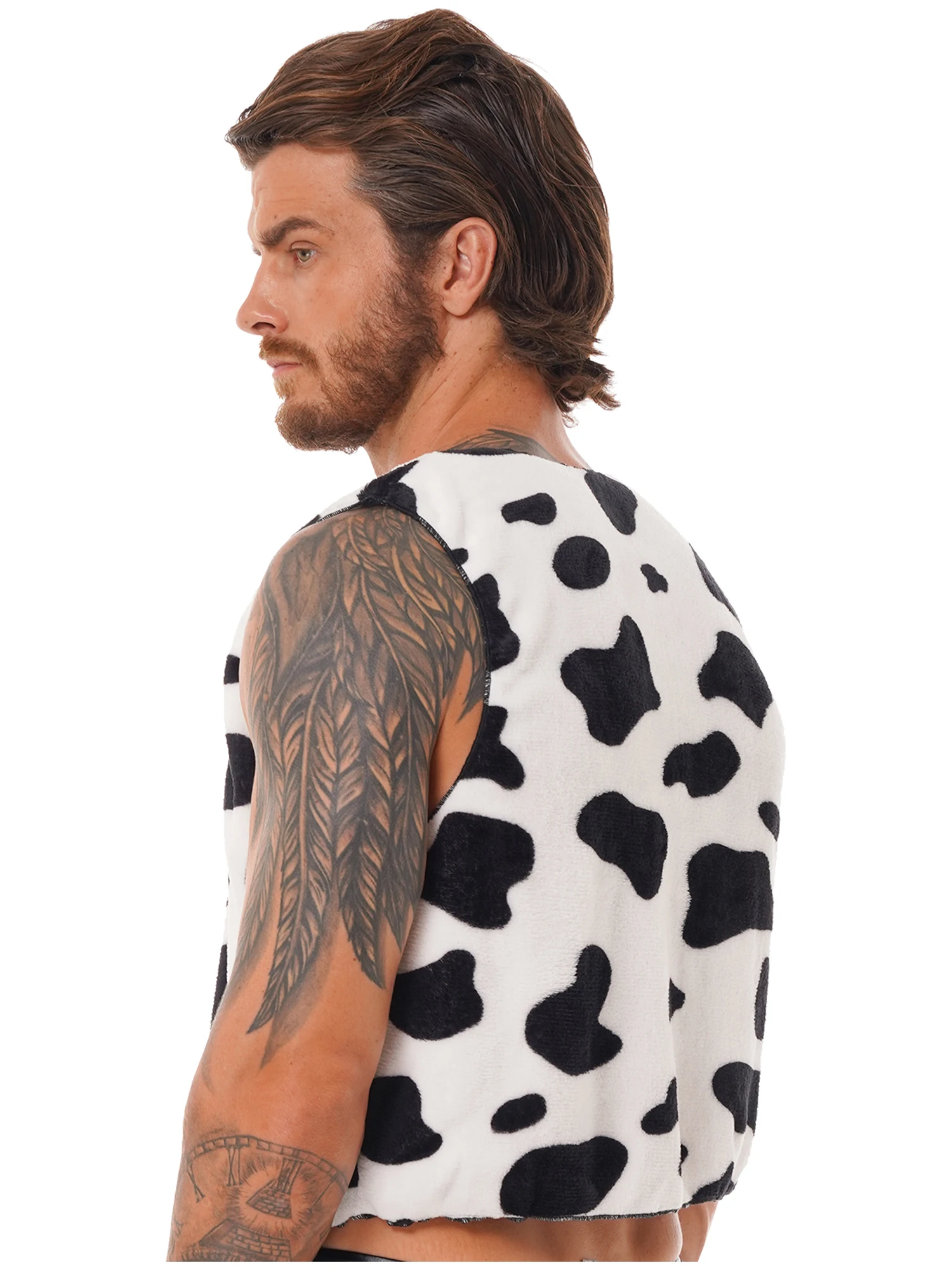 Chaleco con estampado de vaca para hombre, Tops de franela sin mangas con frente abierto, chaleco Hippie Vintage, cárdigan, disfraz de Navidad y Halloween