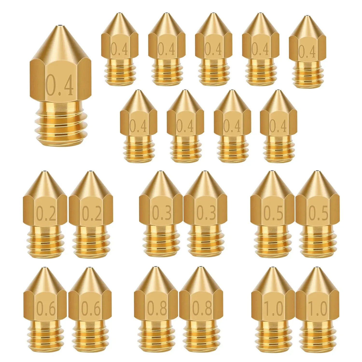 22PCS MK8 Extruder Nozzles 0.2mm 0.3mm 0.4mm 0.5mm 0.6mm 0.8mm 1.0mm for Makerbot Creality CR-10 Ender 3 5 Ender-3 V2 PRO