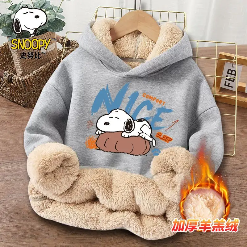 Snoopy children's new cute and creative cartoon pattern simple, fashionable, soft and comfortable sherpa warm hooded sweatshirt