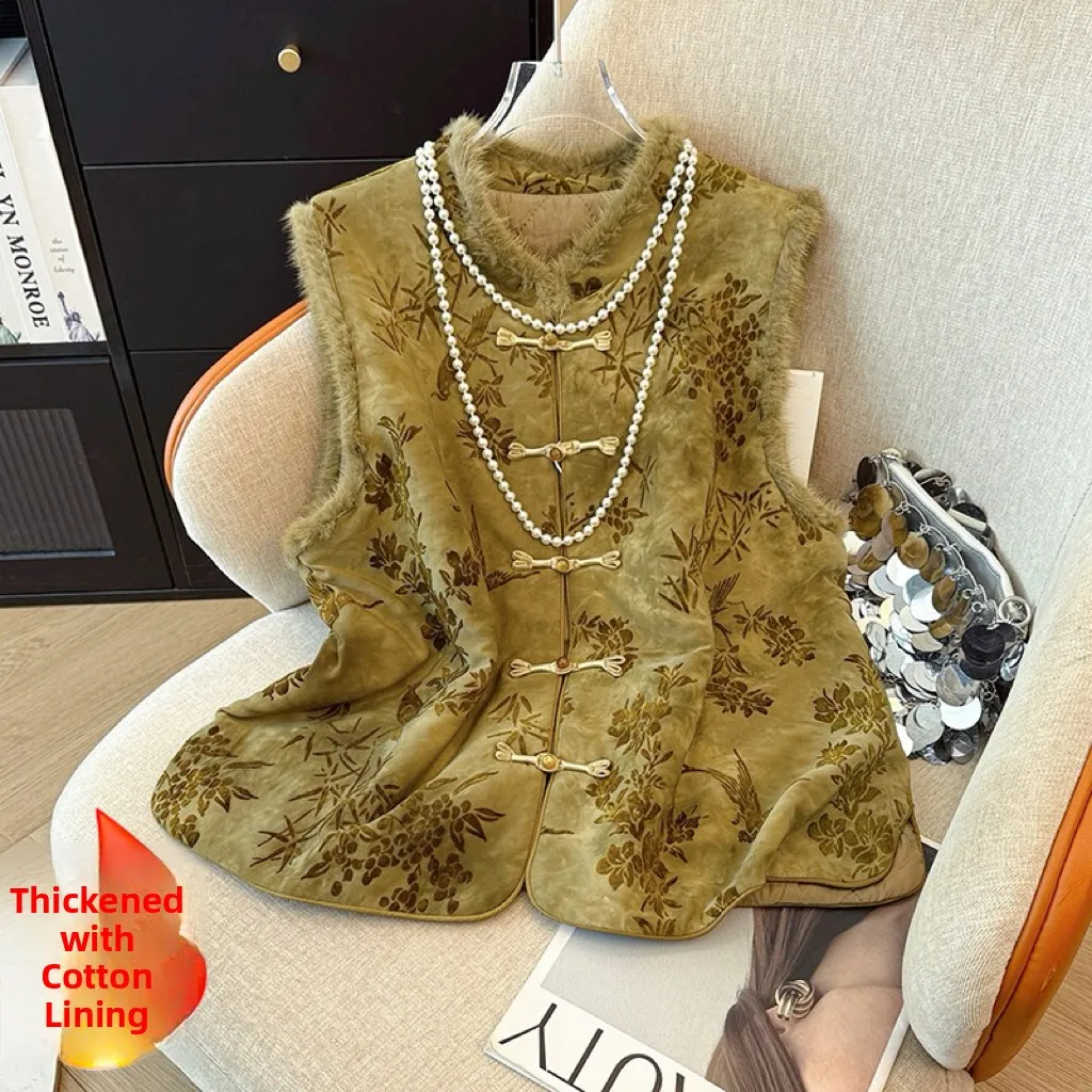 سترة نسائية من Thiened Real Mink ملابس خارجية شتوية بيضاء معززة سترة Sle الصينية مع أزرار النمط الوطني