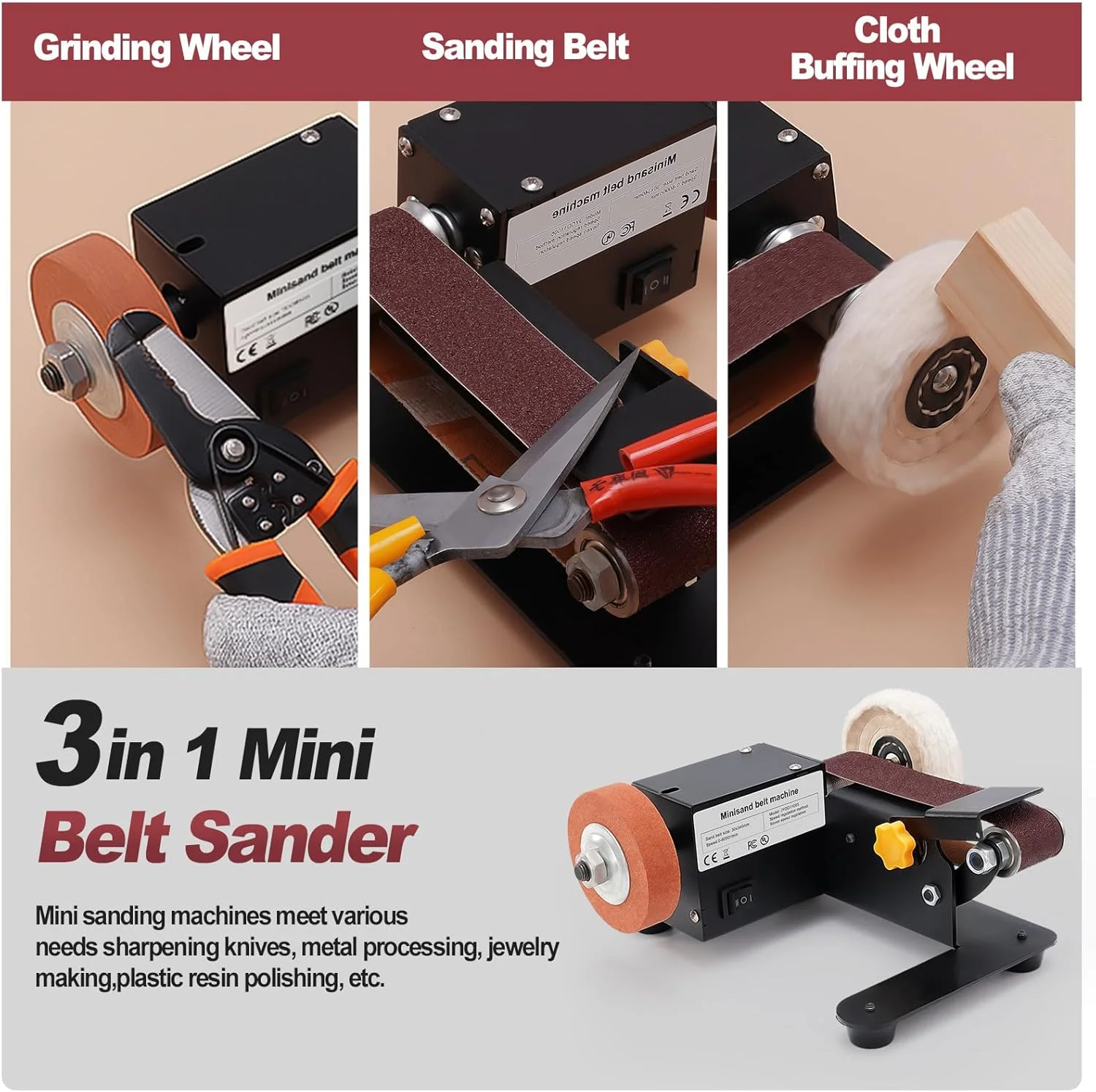 Ponceuse à bande de support, meuleuse stationnaire 350W ponceuse à bande micro électrique à angle réglable avec bandes abrasives de 10 pièces