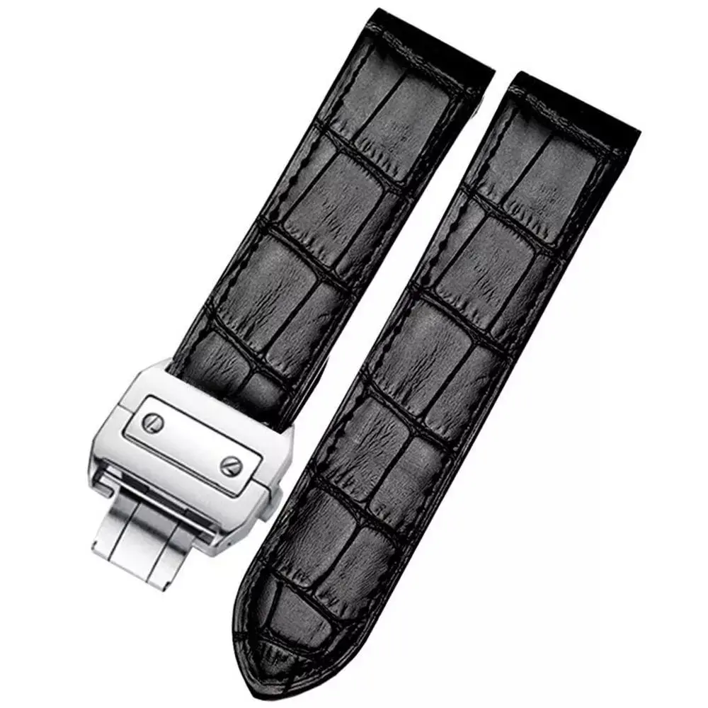 Genuine Cowhide Leather Crocodie Strap For Santos SDS Stainless Steel Buckle Band 20mm 23mm