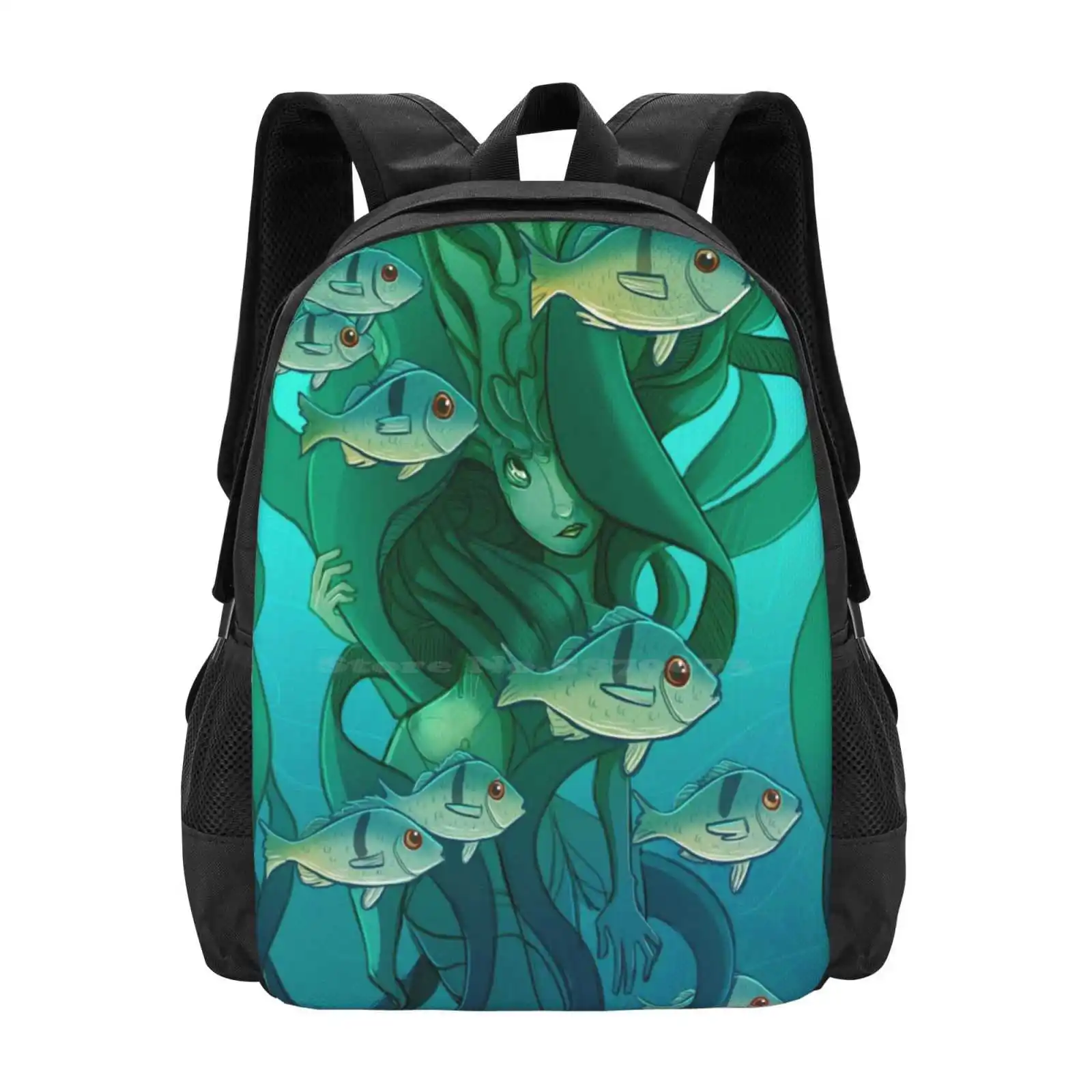 The kelp Forest School Bag กระเป๋าเป้ใส่แล็ปท็อปความจุขนาดใหญ่ลายเคลป์ป่านางเงือกแฟนตาซีศิลปะแบบดั้งเดิมธรรมชาติชีวิตในทะเลมหาสมุทร