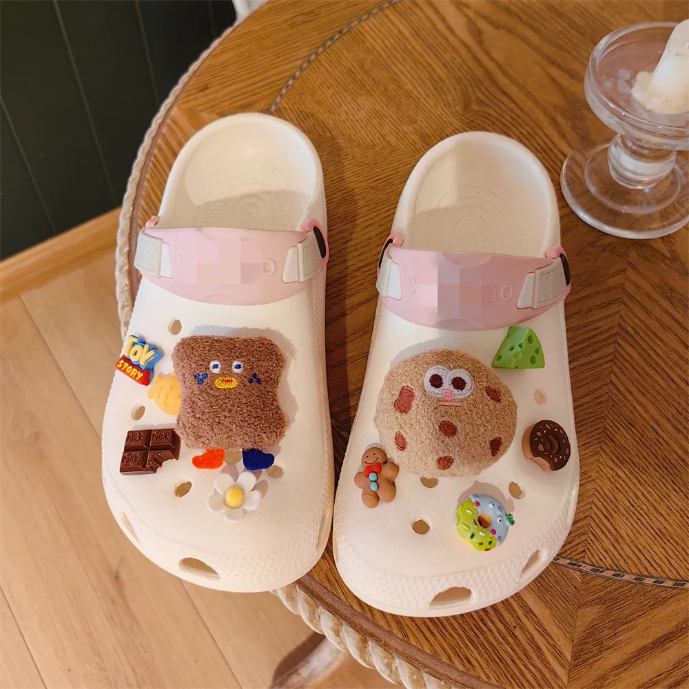Clog Shoe Charms Plush Bread Sculpted Detachable DIY Ornament for Slippers Garden Clogs Fall Winter Soft Lightweight Beige