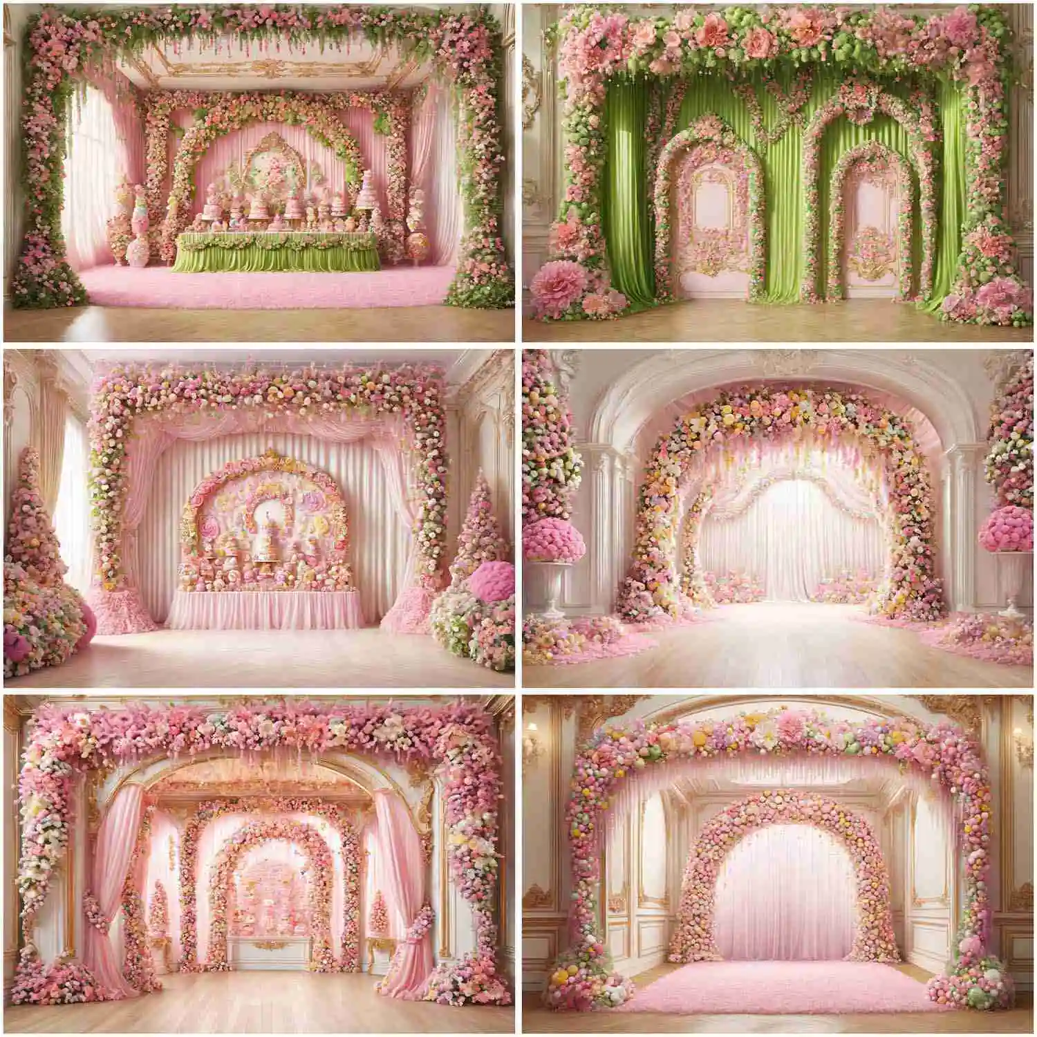 

MOON.QG Floral Garland Birthday Background For Photography Baby Shower Candyland Photocall Backdrop Princess Candy Bar Photozone