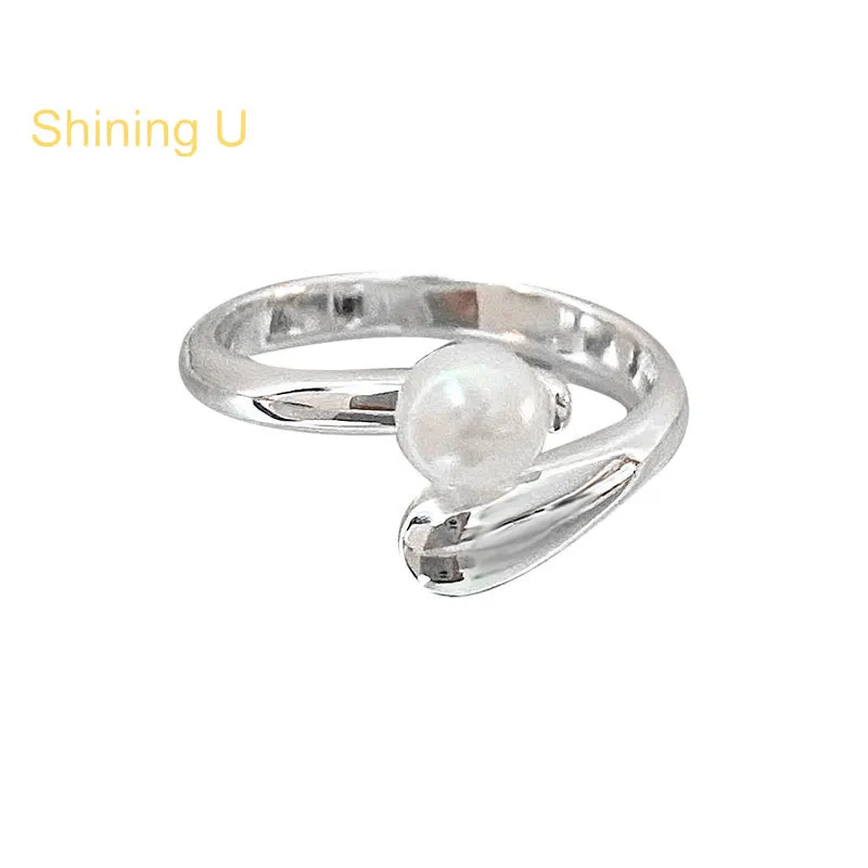 

Shining U S925 Silver Pearl Open Ring for Women Fine Jewelry Summer