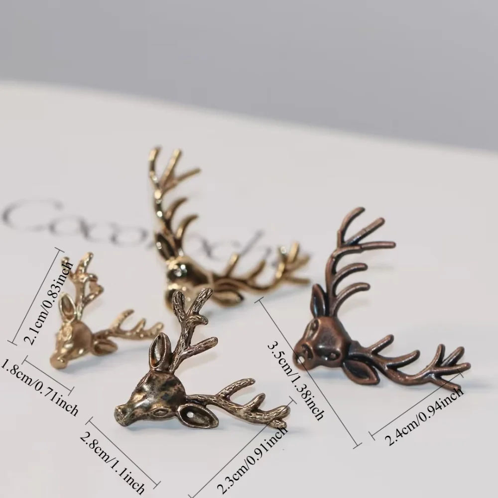 2 Pcs Retro Copper Deer Head Neck Needle Personalized Collar Pin Deer Head Suit Men's Suit Shirt Collar Decoration
