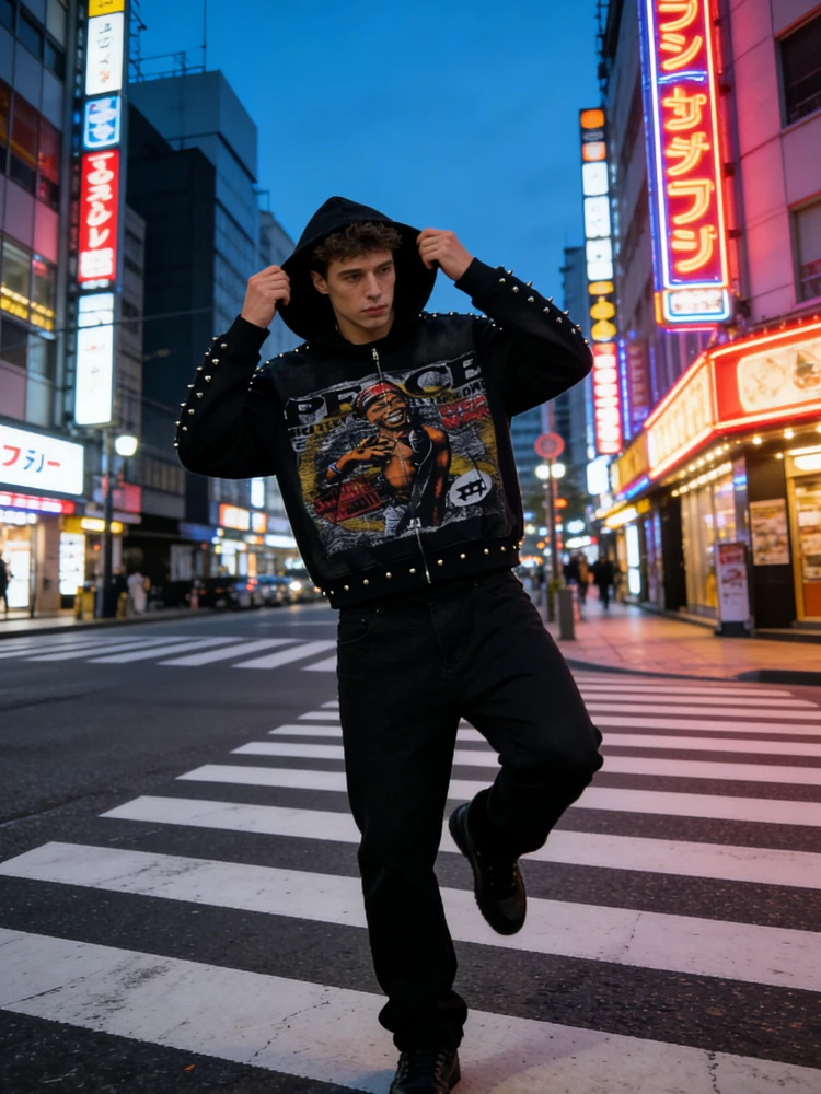 Y2K Aesthetic Pattern Print Sweatshirt Vintage Punk Gothic Couple Hoodie Emo Graffiti Pearl Design 2000s Style Streetwear