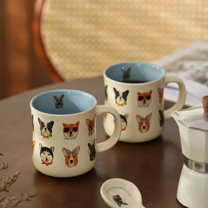 

Cartoon Dog Waist Hugging Coffee Mugs, Cute Ceramic Mug with Lid Spoon, High-value Couple Tea Cup, Household Breakfast Milk Cups