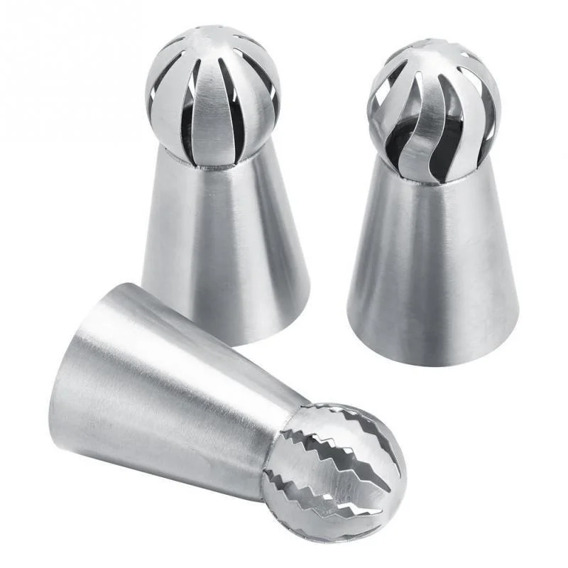 3Pcs/Set Stainless Steel Pastry Nozzle Russian Ball Pastry Nozzles Russian Icing Piping Nozzle Tips Cake Decoration Tools