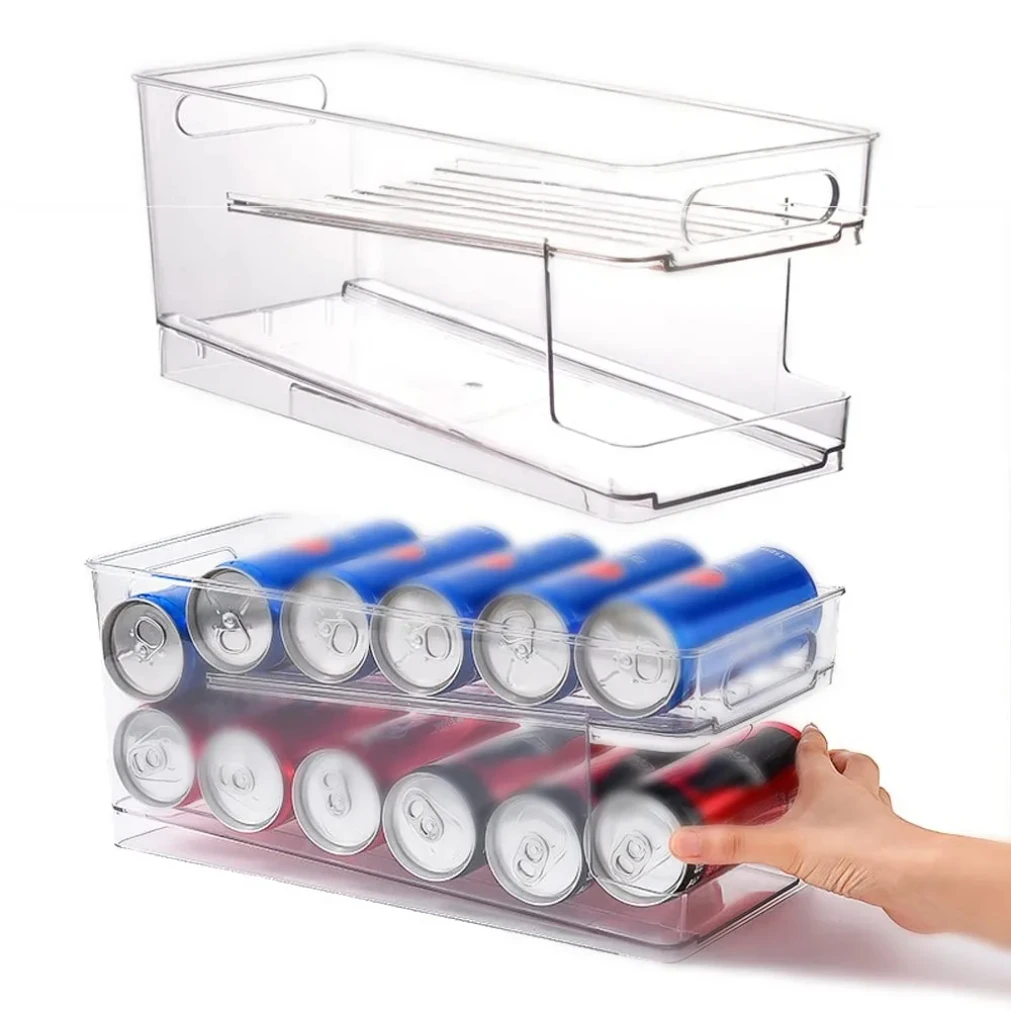 

Refrigerator Organizer Bins 2-layer Automatic Rolling Beverage Soda Can Storage Box for Fridge Beverage Organizer for Beer Soda