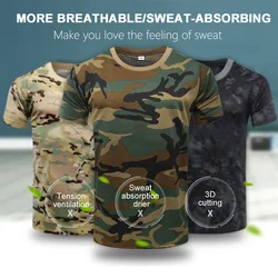 Camuflagem de manga curta masculina, camiseta casual, secagem rápida, top de ginástica ao ar livre, camiseta de carga, roupa masculina, top