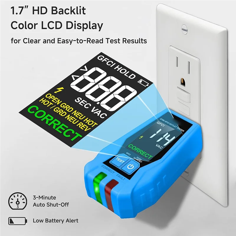MOPHE-110-125V AC 3Wire Electrical Outlet Test Tester With LCD Display Receptacle GFCI Tester For Standard US Plug