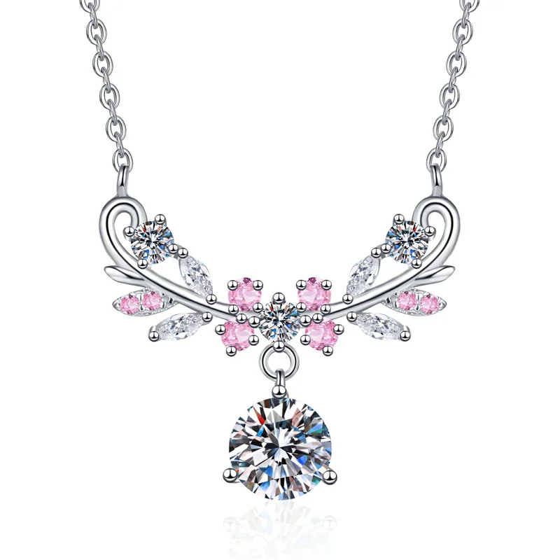

ZFSILVER Fashion Trendy Classic s925 Silver Moissanite Design Wheat Flower Necklace Charms Women Accessories Jewelry Gifts XL475