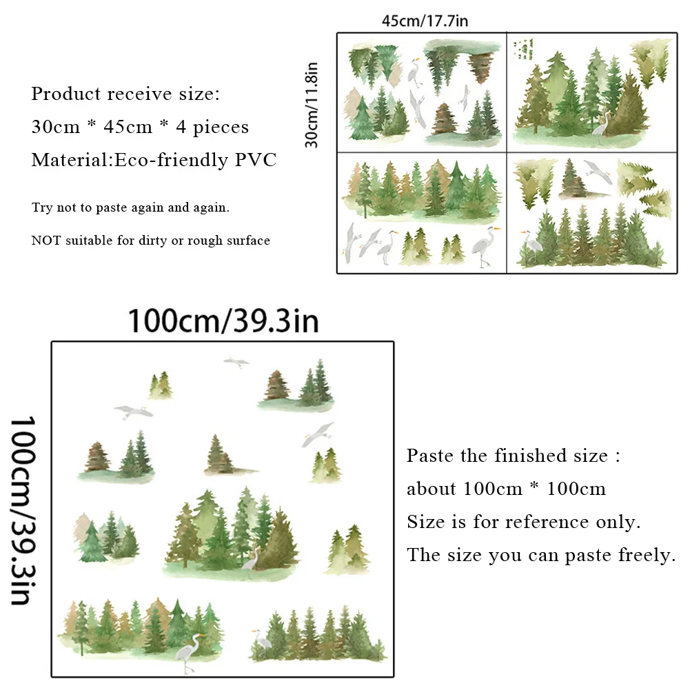 Chinese Ink Style Metasequoia Waterfowl Wall Stickers Living Room Sofa Background Decoration Self