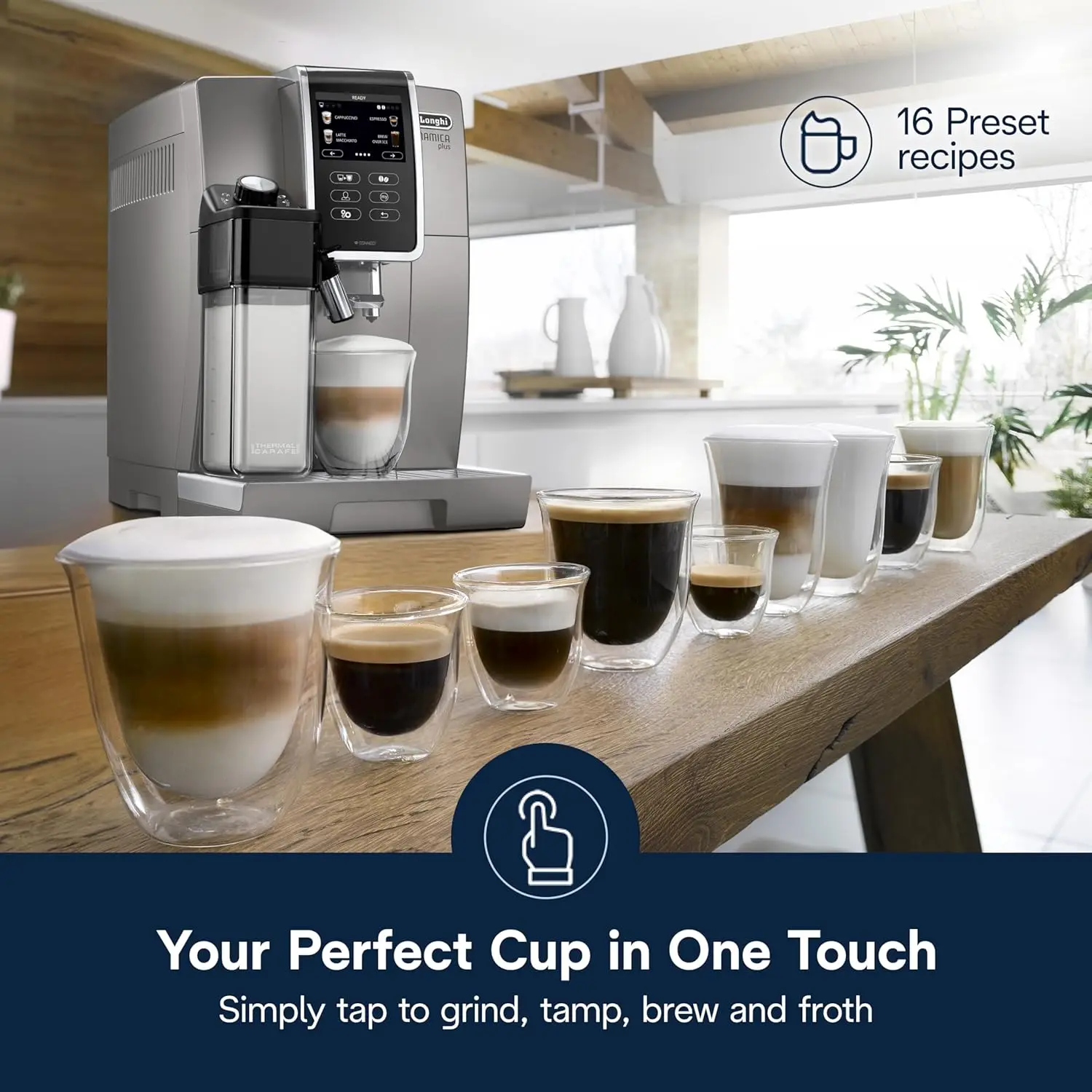 De'Longhi Dinamica Plus Connected Espresso & Coffee Machine with Automatic Milk Frother, One Touch Latte, Cappuccino