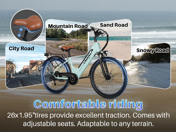Likebike 500W Electric Bike 48V 13.5Ah Removable Battery Step-Thru Ebike 26" Tire 5 Speed Dual Disc Brake Front Suspension City Commuter E Bicycle image 3
