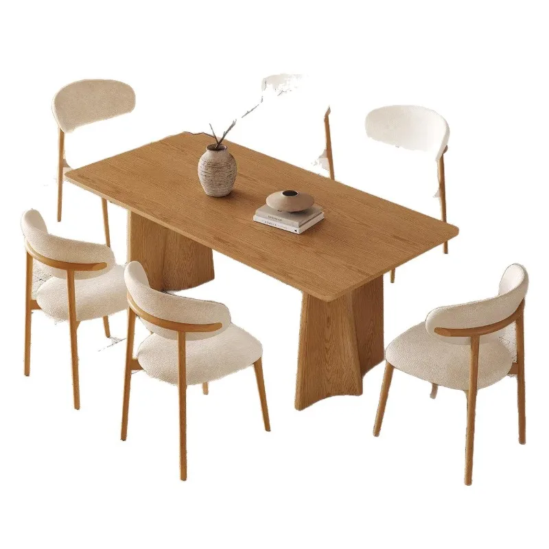 Solid wood dining table, rectangular household living room ash wood 2026 new log color dining table