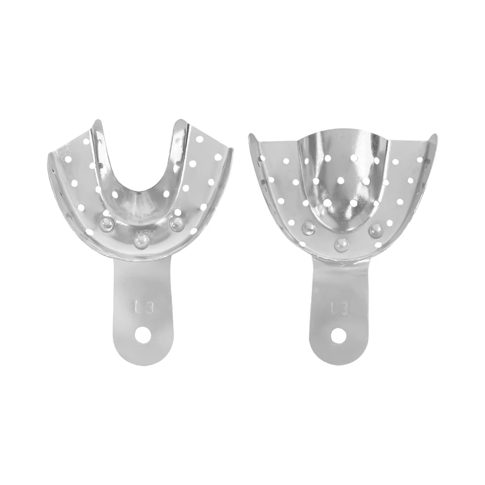 2 unid/set de bandejas de impresión Dental de Metal para odontología, soporte de bandeja Dental Autoclavable de aleación de aluminio, herramienta de Material Oral para dentista