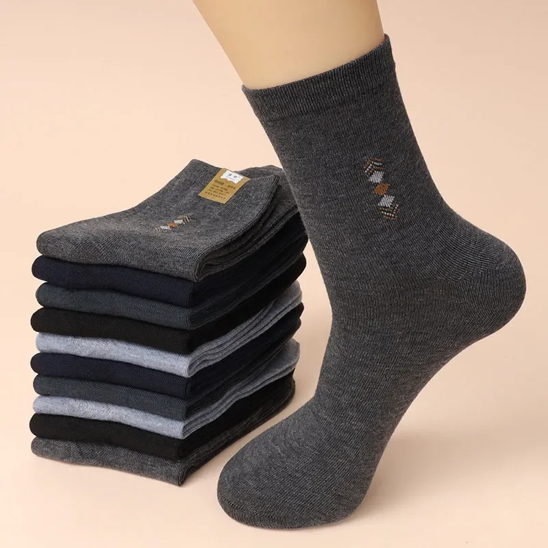 5 Pairs/Lot Men's Fashion Thickened Socks Four Seasons Leisure Breathable Deodorant Mid Tube Cotton Socks High Quality EU 38-44