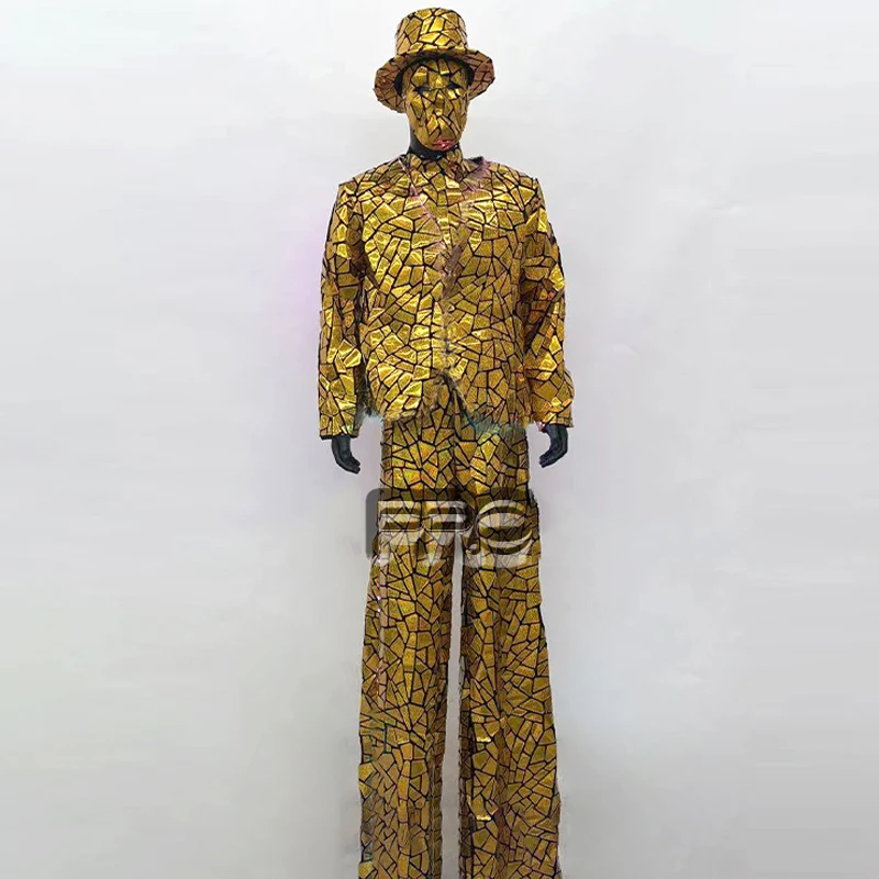 Gold Silver Mirrors Costumes Men Women Cosplay Pole Dance Festival Outfit Gogo Dancer Costume Stage Performance Clothes XS10028
