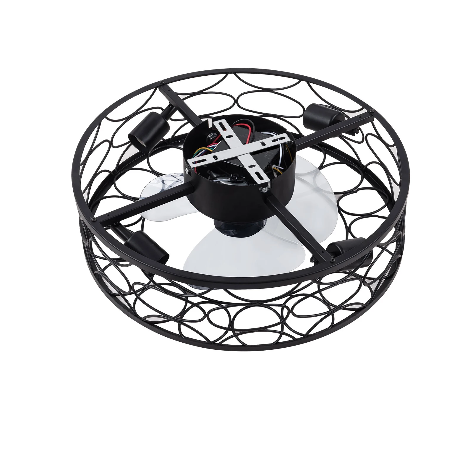 3-Blade Ceiling Fan Light 1/2/4H Timer with Remote Control  Reversible Motor E27 Bulb Compatible 3-Speed Black Caged Design for Bedroom Living Room Study Office Cafe Home Use